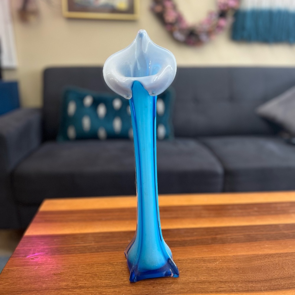 Vintage retro handblown calla lily vase tall art decor mid century mcm